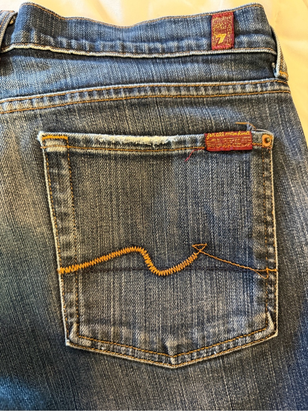 7 For All Mankind Dark Blue Denim Jeans with Contrast Stitching
